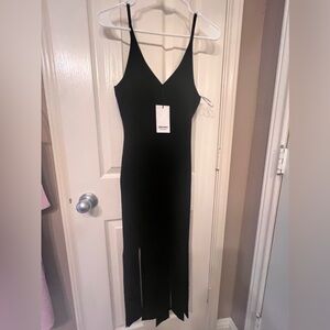NWT OMYMY black fringe v neck dress, size small